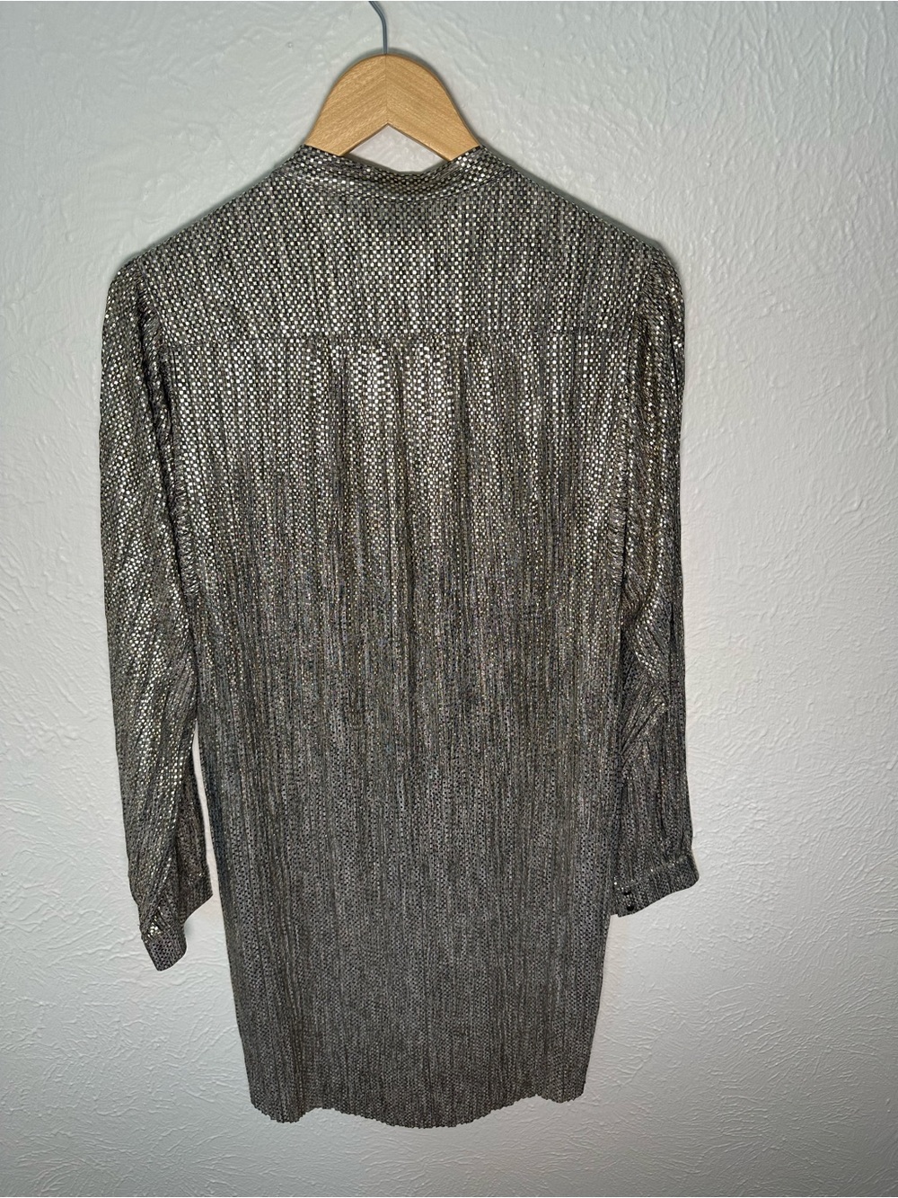 Sabrina Musayev Metallic Pleated Blouse Womens Medium Gold Silver Tie Neck Top - Picture 5 of 7